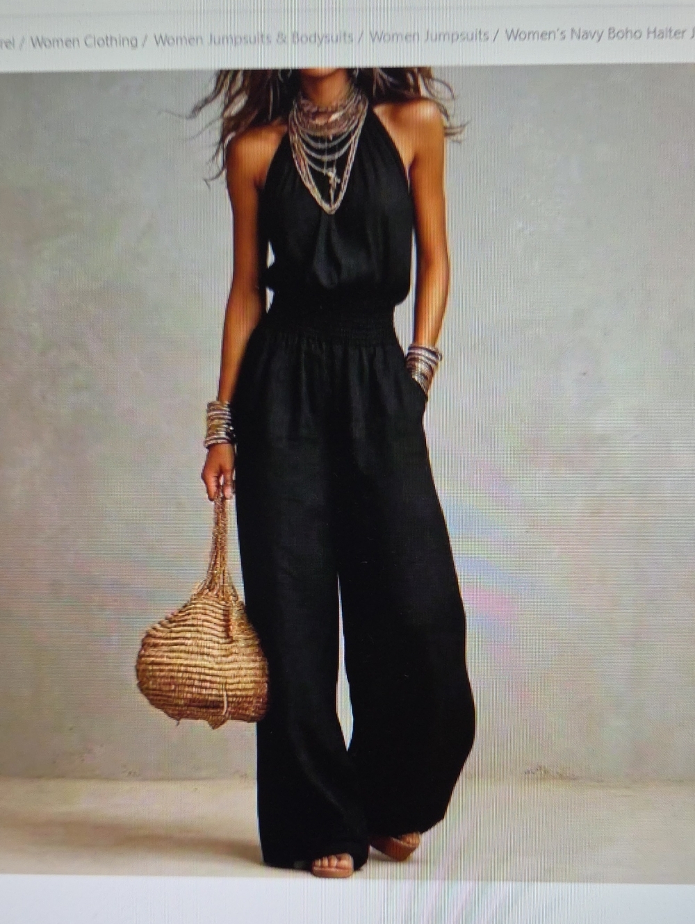 2 - New Never Used Women’s Black And Tan BOHO Halter Wide-Leg Jumpsuit